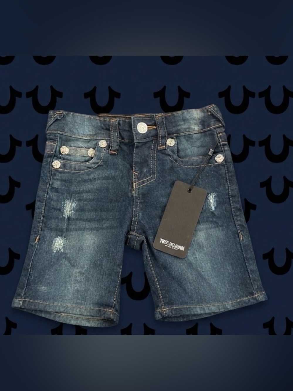 New authentic True Religion boys toddler designer denim signature shorts sz 3T